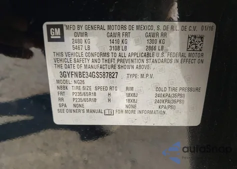 2016 Cadillac Srx Luxury Collection z USA, uszkodzony, nr VIN 3GYFNBE34GS587827